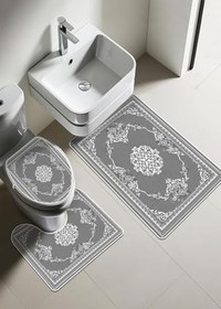 Resim Modern Desenli Dijital Baskı 3’lü Banyo Paspas Takımı Yıkanabilir Kaymaz Tabanlı Klozet Takımı KLZ0057 