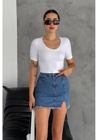 Resim Noa & Noa Kadın Geniş Yaka Fit Crop Body Sade & Güçlü Stil Beyaz 