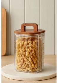 Resim Akasya Kapaklı Borosilikat Cam Kavanoz Kare Saklama Kabı / Erzak Kutusu Saydam 