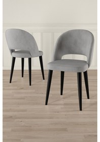 Resim Canisa Pane Serisi 2 Adet Gri Mutfak Sandalyesi Babyface Kumaş Siyah Ayak Gri Sandalye Siyah Ayak 