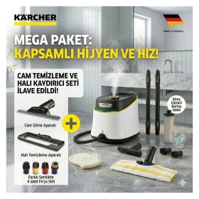 Resim Karcher Buharlı Yer Silme ve Derz Temizlik Makinesi 1900W Güçlü Buhar Basıncı Kesintisiz Çalışabilen Kireç Çözücü Kartuşlu Çok Amaçlı Buharlı Mop Beyaz Sarı Sc 3 Deluxe Seti 