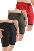 Resim Ghassy Co Erkek 3'lü Paket Running Hızlı Kuruma Micropoly Antrenman Fitness Kısa Taytlı Spor Şort 