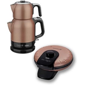 Resim KORKMAZ Çaytema Çay Makinesi Rosegold Ve Mia Waffle Makinesi Rosegold 