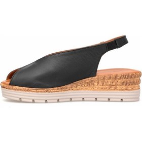 Resim Elit Zeyn8094 Kadın Hakiki Deri Ortopedik Dolgu Topuk Sandalet Siyah Siyah 