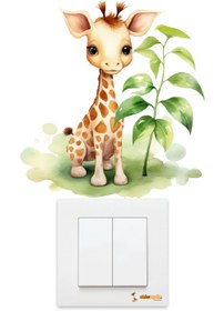 Resim Yavru Zürafa ve Ağaç Dalları Çocuk Odası Duvar Sticker - Priz Sticker - 11x12 cm / Renkli / Priz Sticker 