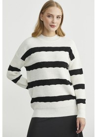 Resim Dik Yaka Çizgili Triko Kazak - Kemik Kemik 