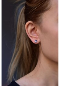 Resim 925 Ayar Gümüş Rodyum Kaplama Nazar Küpe 