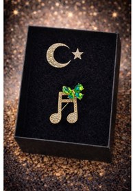 Resim Müzik Temalı Nota Broşu Ve Ayyızdız Broş Hediye Seti 