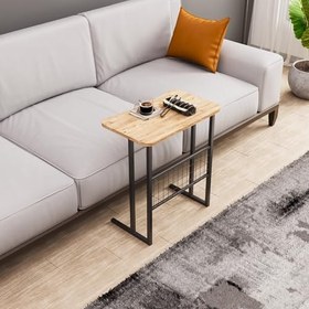 Resim interGO Metal Ayaklı Laptop Sehpası Koltuk Sehpası Kahvaltı Masası Çalışma Sehpası - Atlantik Çam Desenli 