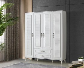 Resim Asya 4 Kapılı 2 Çekmeceli Gardırop Elbise Dolabı 160x46x195 