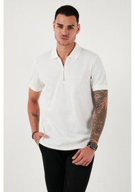 Resim Buratti Pamuklu Regular Fit Fermuarlı Erkek Polo Yaka T Shirt 5902915 Beyaz 