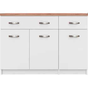 Resim Dune 3 Kapaklı-2 Çekmeceli Mutfak Alt Modül 150 Cm Beyaz - Atlantikçam Tezgah Dahil-çok Amaçlı Dolap Beyaz 