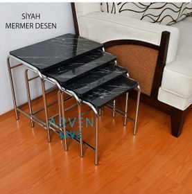 Resim Renk Renk Mermer Desenli Parlak Mikelaj Ayaklı 4'Lü Zigon Sehpa (467864120) 