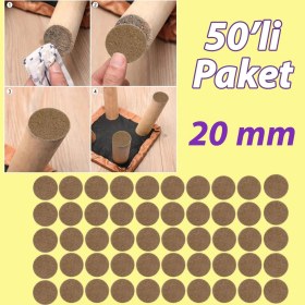 Resim Glaswen Yapışkanlı Yuvarlak Keçe Masa Sandalye Parke Zemin Ayak Koruyucu Kaydırmaz 20 mm Keçesi (50'li Paket) 