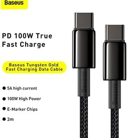 Resim Baseus Tungsten Gold Hızlı Şarj Kablosu Type-C to Type-C 100W, 2m, Siyah 