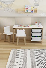 Resim POFİTTO Çocuk Masa Sandalye Takımı-3 Sepetli Çalışma Ve Aktivite Masası-yaz-sil Yüzey-2 Panda Sandalye 