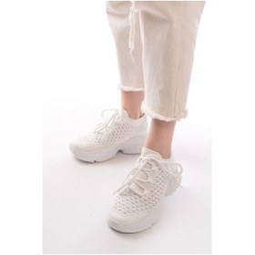 Resim Sp-2024 Beyaz Günlük Bağcıklı Fileli Taş Aksesuarlı Kadın Spo... Beyaz 