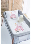Resim Lilabio %100 Pamuk Saten İsme Özel İsimli 70x120 Park Yatak Nevresim Seti Kuğu 