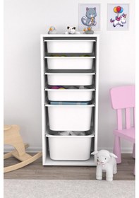 Resim 2 Büyük 4 Küçük Beyaz Sepetli Oyuncak Dolabı Beyaz 