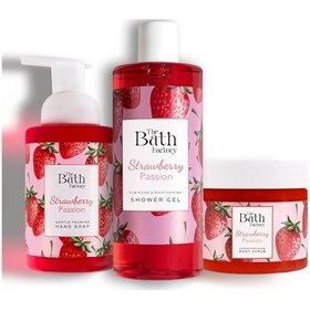 Resim The Bath Factory Çilekli Vücut Peelingi + Çilekli Duş Jeli + Çilekli Köpük Sabun 
