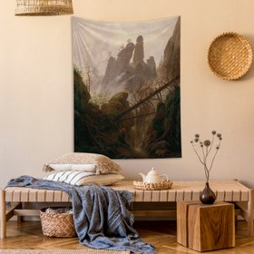 Resim Rocky Landscape in the Elbe Sandstone Mountains Duvar Örtüsü - 100 cm x 135 cm 