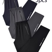 Resim 3 Adet Erkek Günlük Pantolon - Nefes Alabilen Hafif Dokuma Kumaş, Elastik Bel ve İpli Bağcıklı, Fermuarlı Cepler, Baskılı Desen, Makinede Yıkanabilir İlkbahar/Sonbahar (Lacivert & Siyah), Rahat Giyim, Modern Gündelik Kıyafetler, Pürüzsüz Doku 