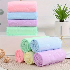 Resim 5'li Sevimli Karikatür Ayı ve Çiçek Kabartmalı Havlu Seti, Yumuşak Emici Hızlı Kuruyan Yüz Bezleri, Erkekler ve Kadınlar için Premium Hediye Havlular, Banyo ve Ev İçin Temel, Uzay Temalı Dokuma Polyester Kumaş, 230 GSM 