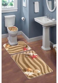 Resim Modern Desenli Dijital Baskı 3 Lü Banyo Paspas Takımı Yıkanabilir Kaymaz Tabanlı Klozet Takımı Klz0011 Renkli 