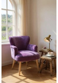 Resim Azra Mobilya Modern Mor Lavanta Teddy Kumaş Rahat Berjer Tekli Koltuk Yumuşak Dokulu, Ahşap Ayaklı Mor 