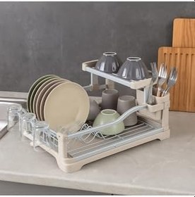 Resim 2 Katlı Büyük Boy Bulaşıklık - 53x37x26,5 cm Paslanmaz Çelik Tabak Bardak Kurutmalık Düzenleyici 