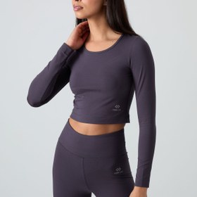 Resim TOMMYLIFE Antrasit Yüksek Bel Uzun Kollu Slim Fit Crop Top Kadın Tayt Takım - 95286 