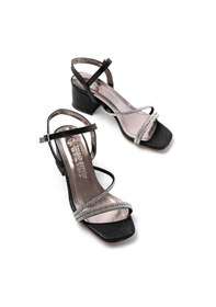 Resim No8 Home S-900 Siyah Bantlı Taşlı Kalın Şeffaf Topuklu Kadın Ayakkabı Çok Renkli 