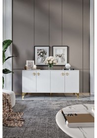 Resim ZEUGMA KONSOL MDF MEBRAN KAPAK BEYAZ GOLD 