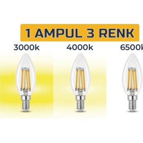 Resim Heka 3 Renkli LED Filament Rustik Ampul 6W E14 C35 