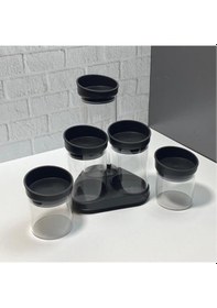 Resim Cam Baharatlık Seti Döner Standlı Baharat Takımı 6 Parça Sorti Gri - Şeffaf 