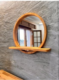 Resim 60x60 Cm Raflı Masif Kayın Ağacı Yuvarlak Ayna İskandinav Tarzı Antre Ve Banyo Aynası Siyah 