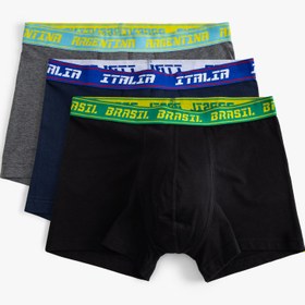 Resim Slogan Baskılı Bel Detaylı 3'lü Pamuklu Boxer Seti 