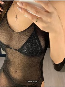 Resim DESİGNEDBYD Örme Parlak Simli Plaj Elbise Pareo 