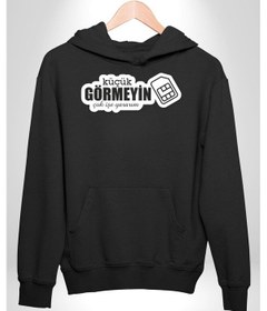 Resim Küçük Görmeyin Çok İşe Yararım Sim Kart Yazılı Kadın Erkek Siyah Kapüşonlu Sweatshirt Hoodie Siyah 