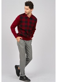 Resim Pave Erkek Kare Desenli Yünlü Kazak 4539134 Bordo Bordo 
