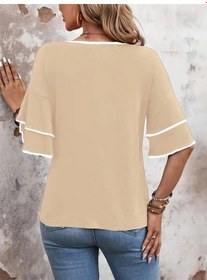 Resim Ahes Shopping Kadın Kısa Kollu V Yakalı Viskon Bluz Bej 