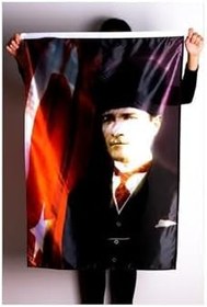 Resim ZC Bayrak Atatürk Portre Raşel Kumaş Dijital Baskı Bayrak 70x105 