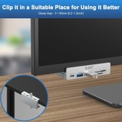 Resim 5 Çıkışlı USB3.0 HUB Alüminyum Splitter Masaüstü Docking Kart Okuyuculu, Masa/Monitör Klipsli, Ekstra Güç Kaynağı Portlu, 149.86cm Veri Kablosu-5Gbps 