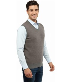 Resim Çizgi Triko Erkek V Yaka Süveter Çelik Örgü Regular Kalıp 5206h Bgl-st04841 Koyu Gri 