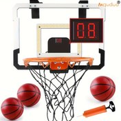 Resim Çoklu konfigürasyon seçenekleriyle iç mekan basketbol halkası, siyah ve beyaz renklerde, kapalı kapıda mini basketbol rafı, LED ışıkla, elektronik skorlayıcı ve 3 top ile birlikte, piller dahil değildir, Genç erkek çocuk hediye oyuncak, Yeni Yıl hediyesi 