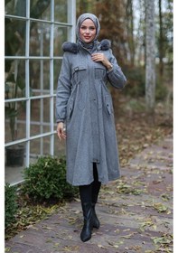 Resim Tünel Detaylı Kaşe Kaban Gri 1226 Gri 