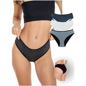 Resim Alya Underwear Kadın Bikini Kesim Pamuklu Empirme Baskılı Slip Külot - 3 Adet - S, M, L, Xl, 2xl Siyah Beyaz Baskılı 