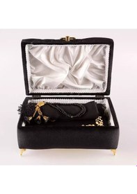 Resim Çizgili Kutu Çeyizlik, Şal + Seccade + Tesbih + Kuran Hediye Seti Çanta B. Kadife, Siyah, Elif-vav 