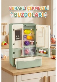 Resim 28 Parça Aksesuarlı Buharlı Işıklı Ve Müzikli Çekmeceli Oyuncak Buzdolabı Evcilik Mutfak Seti 