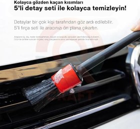 Resim 5 Parça Araç İçi Temizlik Fırça Seti ve Yeşil Araç Havalandırma Temizleme Fırçası Hediyeli Detaylı Otomobil İç Temizlik Kiti 
